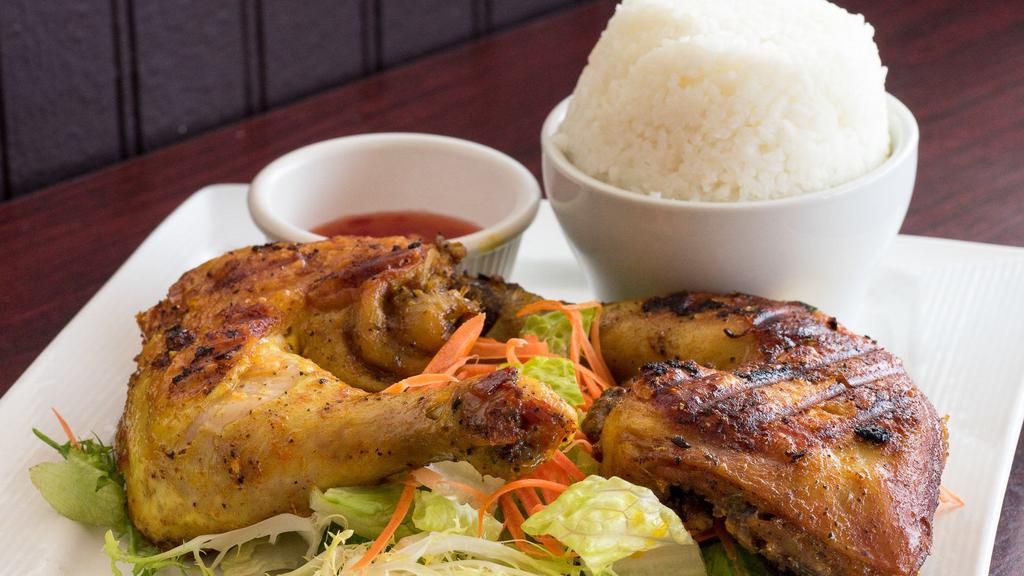 37. BBQ Chicken · Grilled marinated chicken in our special Thai herbs with sweet and sour sauce.