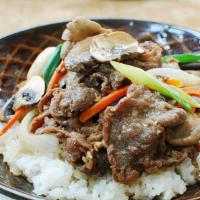 Bulgogi Rice Bowl · sauteed vegetables & rice with thinly sliced marinated beef(bulgogi)