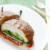 Portobello Mushroom · portobello mushroom,pesto aioli,arugula,avocado,red bell pepper,grilled onion,swiss cheese o...