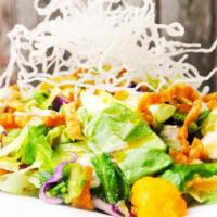 Chinese Chicken Salad · romaine lettuce,green onion,sliced almond,crispy rice noodle,sesame seeds with orange dressing