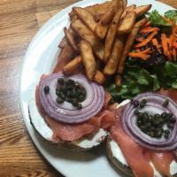 Seal Rock · Choice of plain or sesame bagel with cream cheese, smoked salmon capers and red onion.