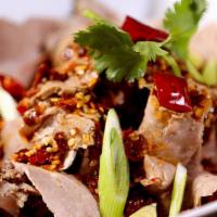Sliced Beef With Sauce · Sliced beef, Green onion, Cilantro, Dry red pepper, Salt, Sesame oil, Chili oil, Prickly pep...