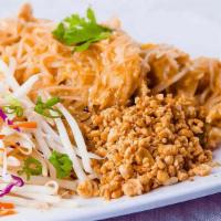 Pad Thai · Pan fried rice noodles with egg,  tofu, green onions, bean sprout and ground peanuts