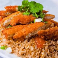 Khao Pad Fried Chicken · Fried Chicken over fried rice with sweet chili sauce