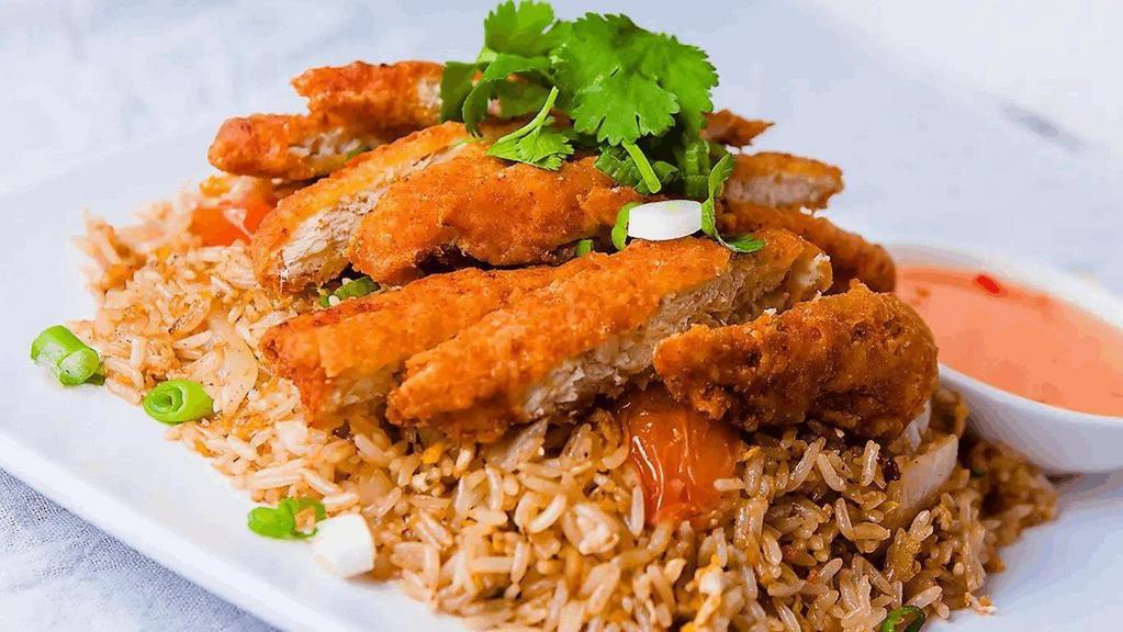 Khao Pad Fried Chicken · Fried Chicken over fried rice with sweet chili sauce