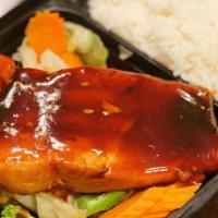 BBQ Salmon  · Steam Broccoli, Teriyaki sauce (Lunch Served with Rice)