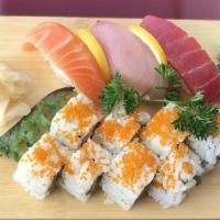 cali Roll & nigiri combo · tuna, salmon & hamachi nigiri(1pc each) & 8 pcs of cali roll with dungeness crab