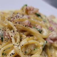 'Big Sal' (Spaghetti Carbonara) · Pasta with Pancetta, eggs, cream