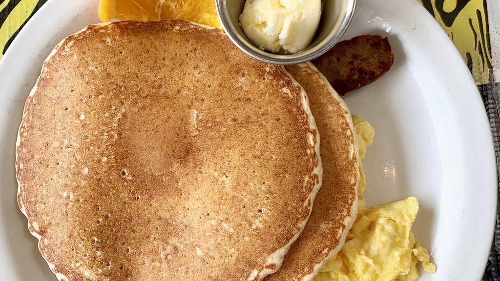 Square-Cool Combo · 2 Pancakes or 2 French Toast, 2 Eggs any style.. Then Pick One:. Andouille Sausage, Bacon, Chicken-Apple Sausage, Fruit, Ham, or Home Fries.