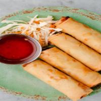 Fried Spring Time Rolls · 5 pieces. Cabbage, carrots, and glass noodles in a crispy pastry roll. Served with dipping s...