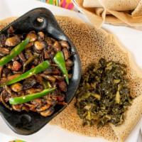 Mushroom Tibs · Excellent addition to your plate, hearty meat-like mushrooms, firm texture sautéed savory-on...