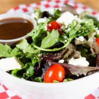 Side Salad · Mixed greens, cherry tomatoes, feta and balsamic vinaigrette