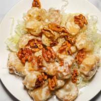Honey Walnut Prawns / 蜂蜜核桃虾 · Hong Kong. Fried shrimp glazed with honey mayonnaise coating served with honey glazed roaste...