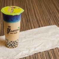 14. Blue Butterfly Green Milk Tea · Black pearls + butterfly pea flower + jasmine green tea + non-dairy creamer.