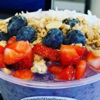 Acai bowl  · 24g protein, 10g sugars, 21 vitamins and minerals, 200 calories, blue berry, shredded coconu...