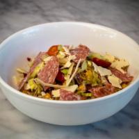 Italian Chopped Salad · iceberg, radicchio, red onion, salami, aged provolone, chickpeas, pepperoncini, tomatoes, sh...
