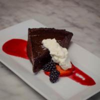 Flourless Chocolate Truffle Cake · whipped cream, raspberry sauce (gluten-free)
