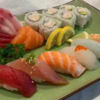 **Sushi & Sashimi · Mix 6 pieces of nigiri, 6 piece California roll, and 8 pieces of sashimi(Tuna 3pcs, Yellowta...