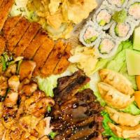 **TGI Omakase A(Kitchen) for 2 People · Beef teriyaki, chicken teriyaki, yakitori, California roll, tempura, tonkatsu, gyoza, 2 soup...