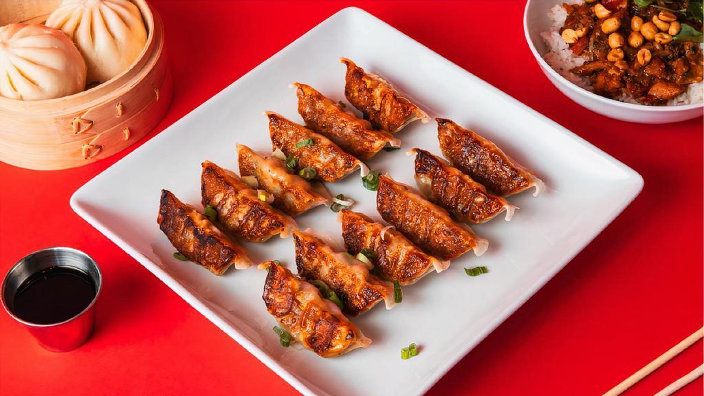 12 Pack Potstickers · Pan-Seared with your choice of Green Vegetable or Ginger Chicken.
