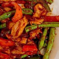Spicy Green Bean · Sautéed with green bean, bell pepper in spicy chili sauce.