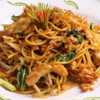 Chicken Noodles · Noodles tossed with shredded chicken and assortment of shredded vegetables and savory sauces.