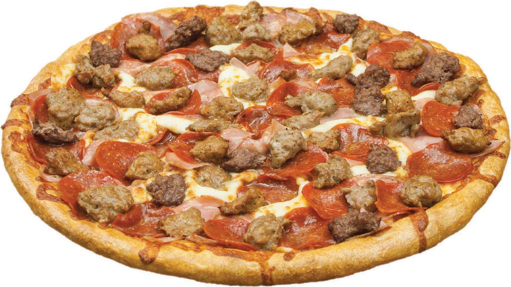 All Meat · House tomato sauce, 3-cheese blend, pepperoni, salami, ham, house-made sausage, hot sausage, ground beef.