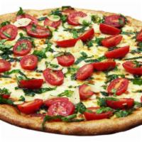 Margherita · House tomato sauce, 3-cheese blend, fresh garlic, basil, Roma tomatoes all tossed with olive...
