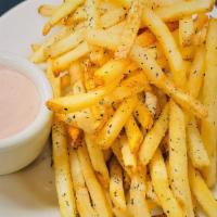Salt And Pepper Crush French Fries & Kalamata Aioli · shoestring french fries tossed in our signature Salt & Pepper Crush spice blend, kosher salt...