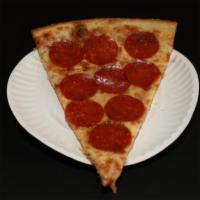 Pepperoni Pizza Slice · SF famous freshly made cheese pizza topped with sliced pepperoni.