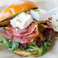 Bleu Popeye Burger · Sautéed spinach with red onions and garlic, Bleu cheese on arugula tossed in house vinaigret...