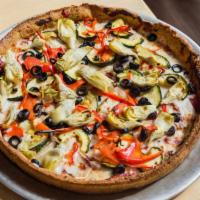 Sears Tower · Vegetarian. Pizza Sauce, onions, sweet red peppers, zucchini, marinated artichoke hearts, an...