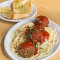 Spaghetti with Meatballs · Spaghetti with meatballs is served with 3 meatballs.