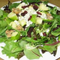 Apple Walnut Salad · Vegetarian. Mixed greens tossed with granny smith apples, sugared walnuts, cranberries, and ...