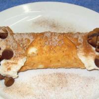 Cannolis · Vegetarian. Pastry shells filled with a sweet, creamy mixture of ricotta cheese and chocolat...