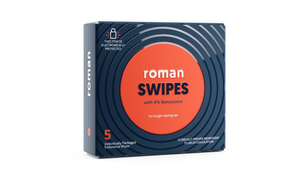 Roman Swipes: 4% Male Desensitizing Benzocaine Wipes, 5 Pack · An easy, discreet way to delay ejaculation and last longer in bed. The 4% benzocaine in Roman Swipes is clinically proven to increase sexual stamina and help with premature ejaculation. Simply apply to the most sensitive parts of your penis and wait five minutes to dry. Enjoy responsibly. Swipes do not prevent sexually transmitted infections (STIs).