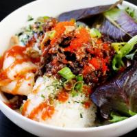 Short Rib Bowl · Gluten-free. Korean bbq short rib(kalbi), kimchi, katsu aioli, green onions, fried shallots,...