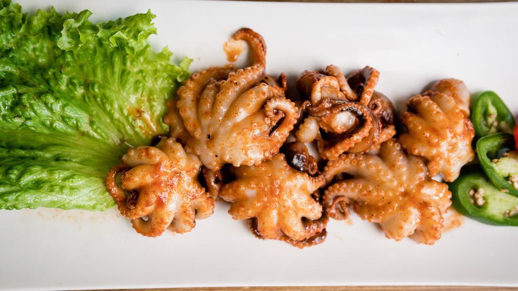 Sauteed Baby Octopus · Whole baby octopus stir fried in onions and green onion.