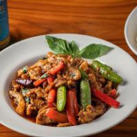 Chicken with Fresh Basil Bowl · Wok-tossed with lemongrass, bell peppers, basil, garlic, sweet peas, and basil leaves