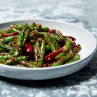 Stir Fried String Beans Bowl · Sichuan-style string beans wok-tossed with a garlic & chili sauce