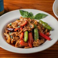 Chicken with Fresh Basil · Wok-tossed with lemongrass, bell peppers, basil, garlic, sweet peas, and basil leaves