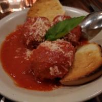 Polpette al Sugo · Homemade Grandma's recipe meatballs, in san Marzano tomato sauce, parmigiano and fresh basil