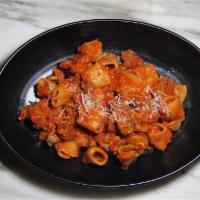 Boscaiola · Housemade rigatoni pasta, Italian sausages, onions, wild mushrooms and Parmigiano cheese, Ch...