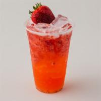 Strawberry Lemonade · Pureed strawberry infused into cane sugar lemonade. Served chilled with ice.