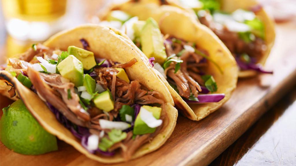 Mexican City Tacos · Three tacos with your choice of delicious meat. Delightful tacos include rice, beans and chips.