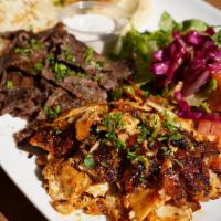 Combo Gyros Plate · Slow-cooked, thinly sliced, marinated lamb & beef, chicken.