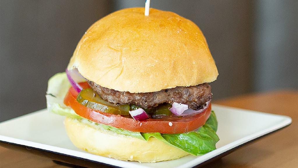 Old School (The Classic) · Favorites. All natural grass-fed beef patty, lettuce, tomato, red onions, housemade pickles and mayo on an artisan white bun.