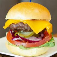 Old School with Cheese · All natural grass-fed beef patty, lettuce, tomato, red onions, housemade pickles and mayo on...