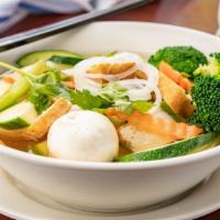 C2. Vegetable Pho · Tofu, broccoli, mushroom, zucchini, cannot, celery, onion , choice of broth VB, CB, BB.