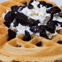 Cookies N Cream Waffle · Crushed Oreo Cookie Waffle Topped with Whipped Cream